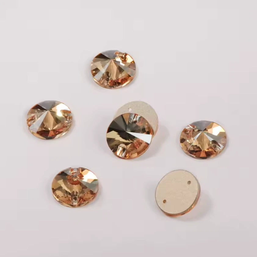 10mm Golden Shadow Tan Rivoli, Sew on, Fancy Glass Gems (Sold in Pair) Fancy Glass Gems