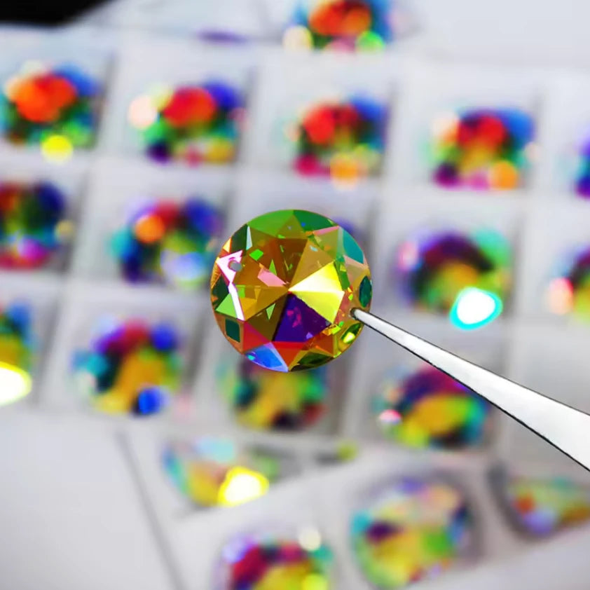 12mm AB 10-point Sunbeam Flat Top Rivoli, Grade AAAAA High Quality Strass, Sew on, Fancy Glass Gem (Sold in Pair) Fancy Glass Gems