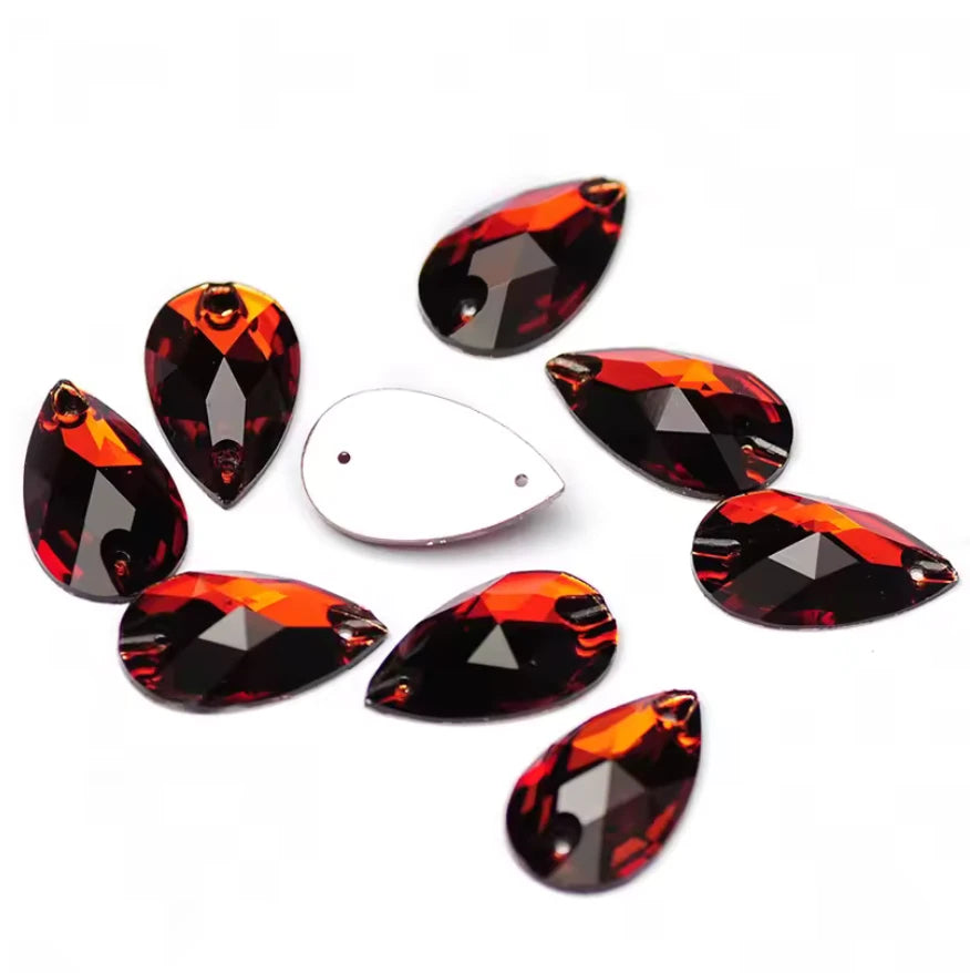 11*18mm Dark Chocolate Brown Topaz Teardrop, Sew on, Glass Gem (Sold in Pair) Glass Gems