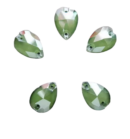 13*18mm Olivine Olive Green Jelly Pastel teardrop, Sew on, Glass Gems (Sold in Pair) Glass Gems