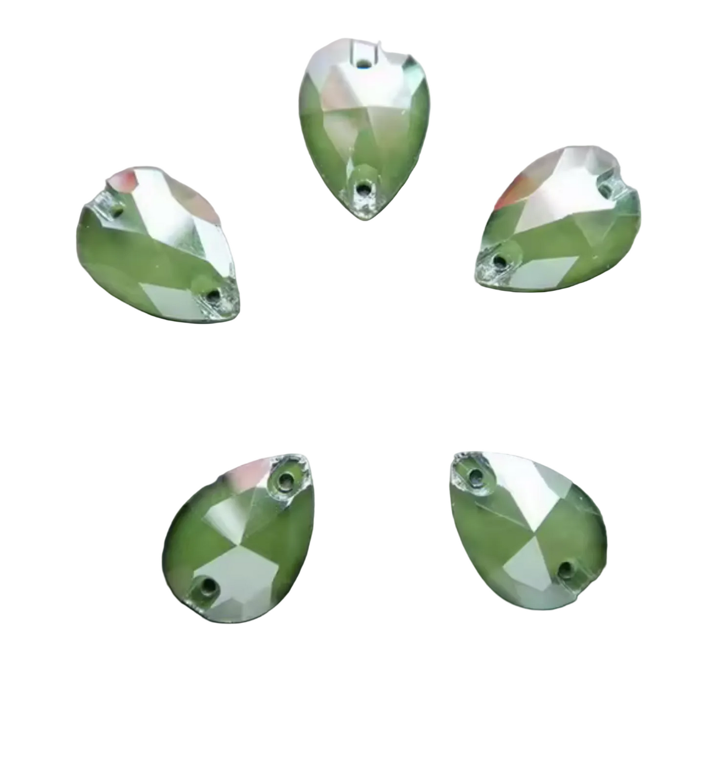 13*18mm Olivine Olive Green Jelly Pastel teardrop, Sew on, Glass Gems (Sold in Pair) Glass Gems