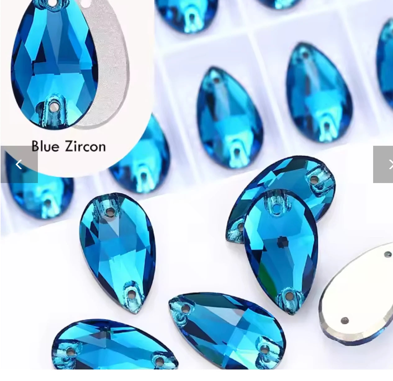 13*22mm Blue Zicron Teardrop, High Quality sew on, Fancy Glass Gem (Sold in Pair) Fancy Glass Gems