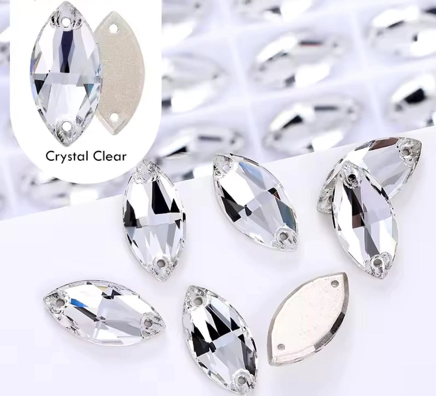 9*18mm Crystal Clear Navette High Quality, Sew on, Fancy Glass Gem (Sold in Pair) Fancy Glass Gems
