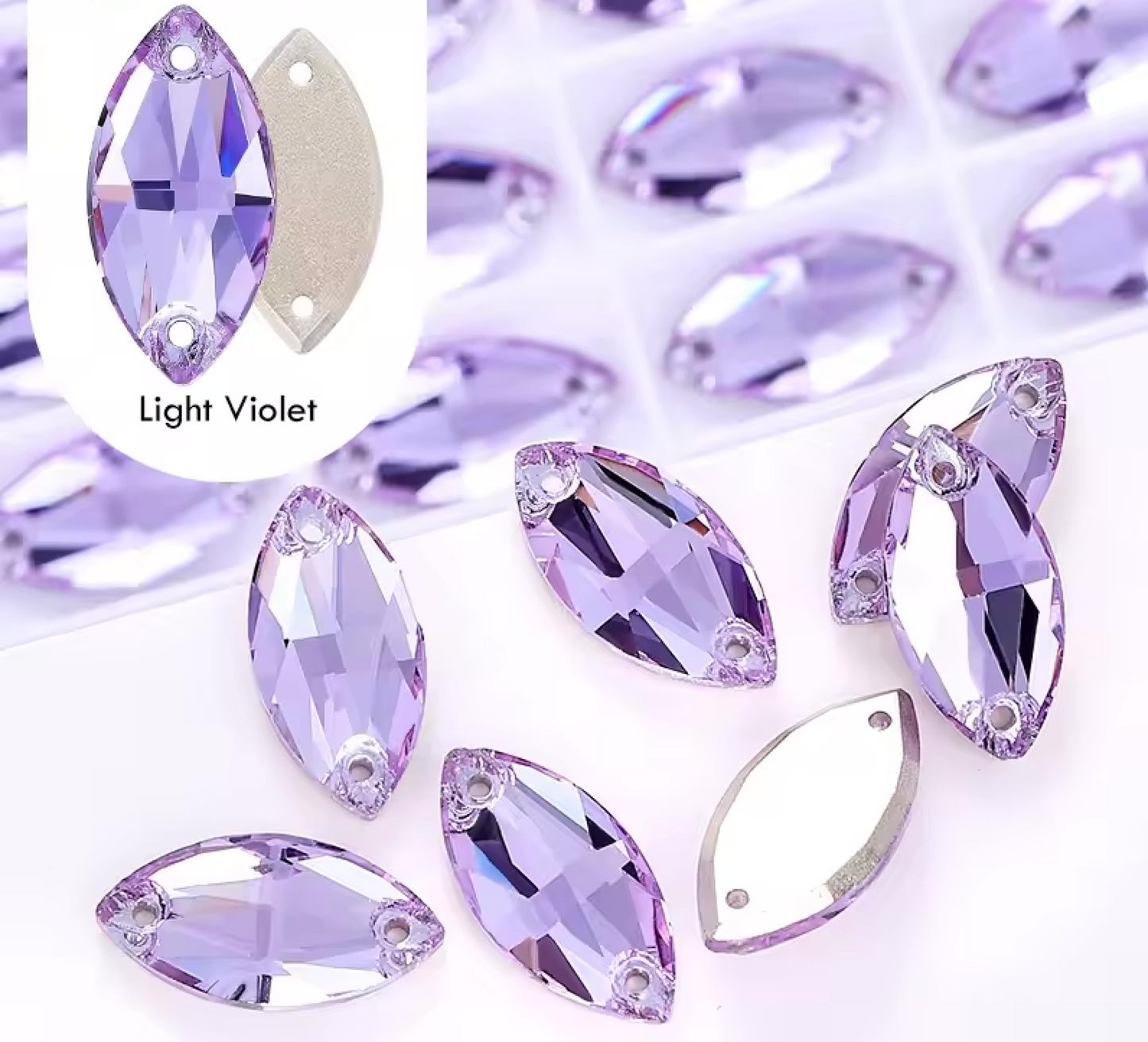 9*18mm Vilrail Light Purple Navette, High Quality, Sew on, Fancy Glass Gem (Sold in Pair) Fancy Glass Gems