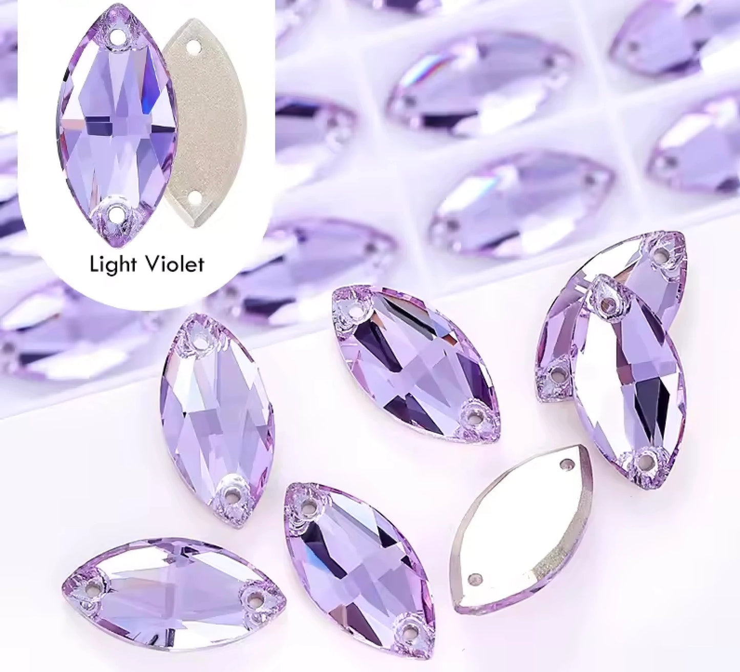 9*18mm Vilrail Light Purple Navette, High Quality, Sew on, Fancy Glass Gem (Sold in Pair) Fancy Glass Gems