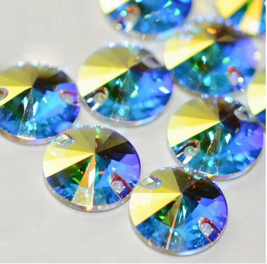 14mm AB High Quality Rivoli, , Sew on, Fancy Glass Gem (Sold in Pair) Fancy Glass Gems