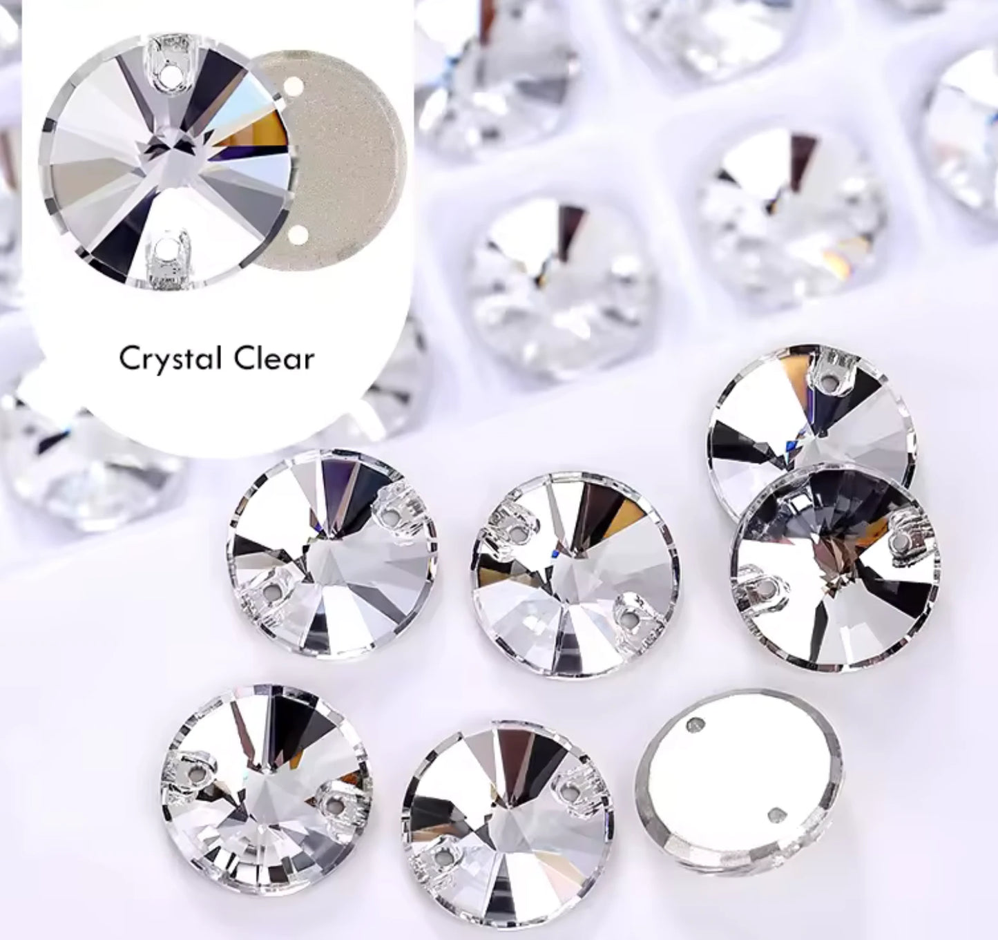 10mm Clear Crystal High Quality Rivoli, , Sew on, Fancy Glass Gem (Sold in Pair) Fancy Glass Gems