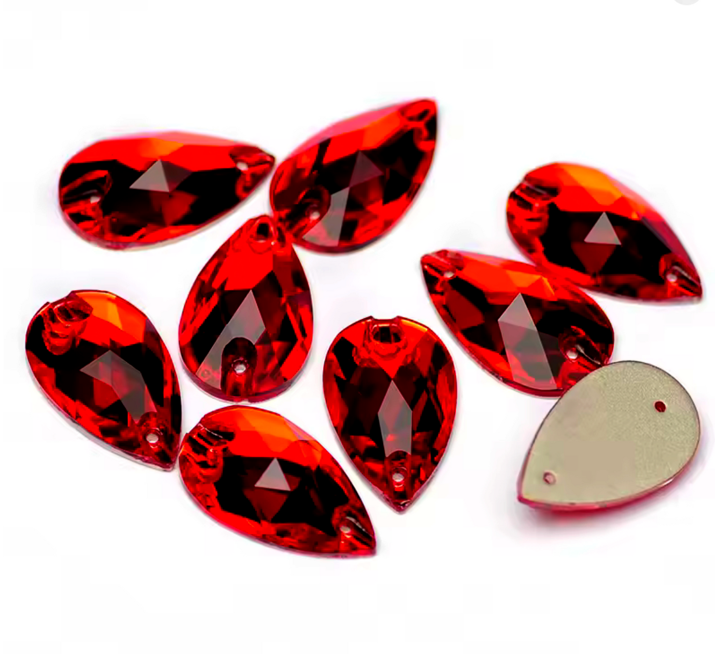 17*28mm Dark Red Teardrop High Quality Sew on, Glass Gem, (Sold in Pair) Glass Gems