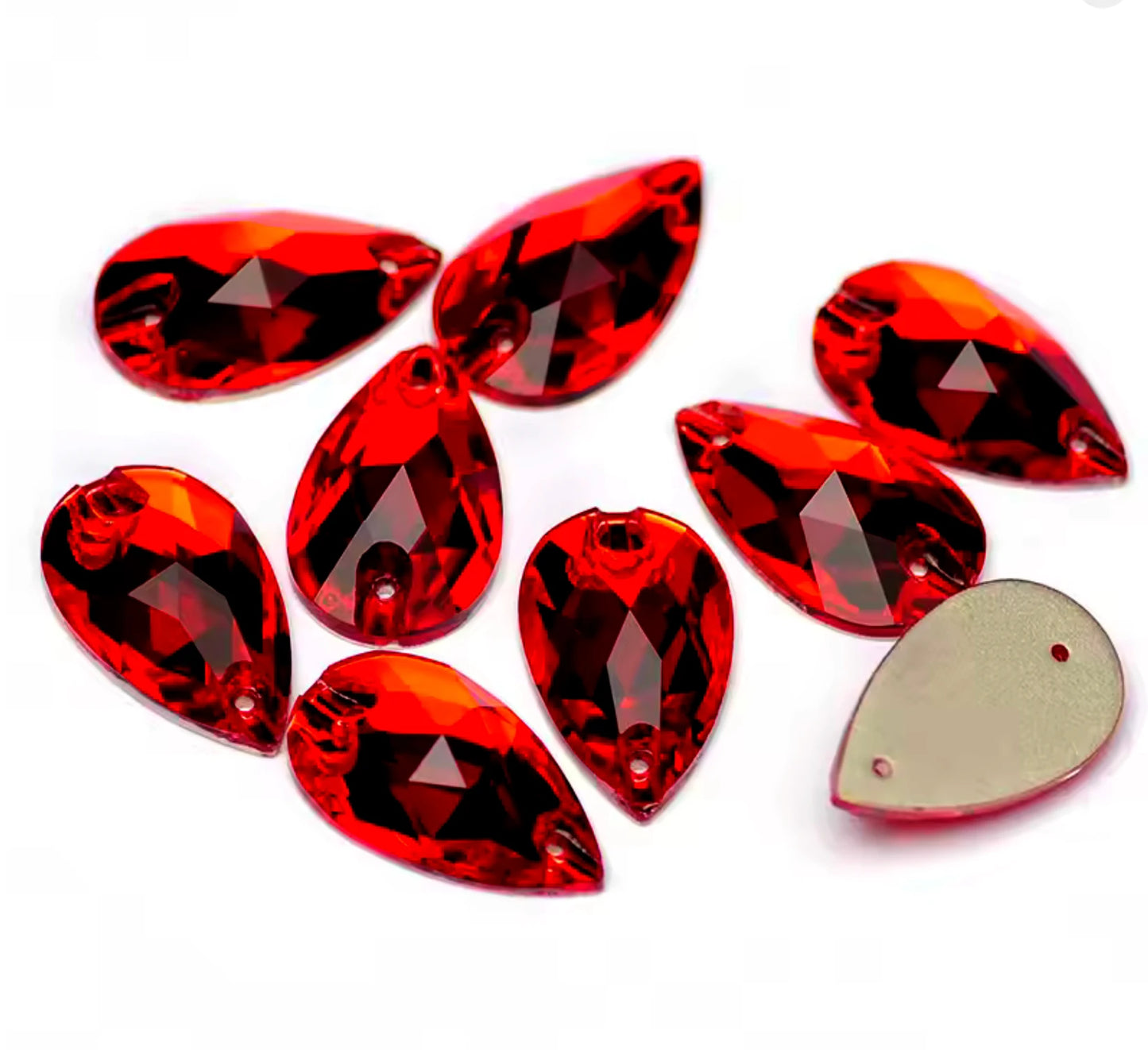 17*28mm Dark Red Teardrop High Quality Sew on, Glass Gem, (Sold in Pair) Glass Gems