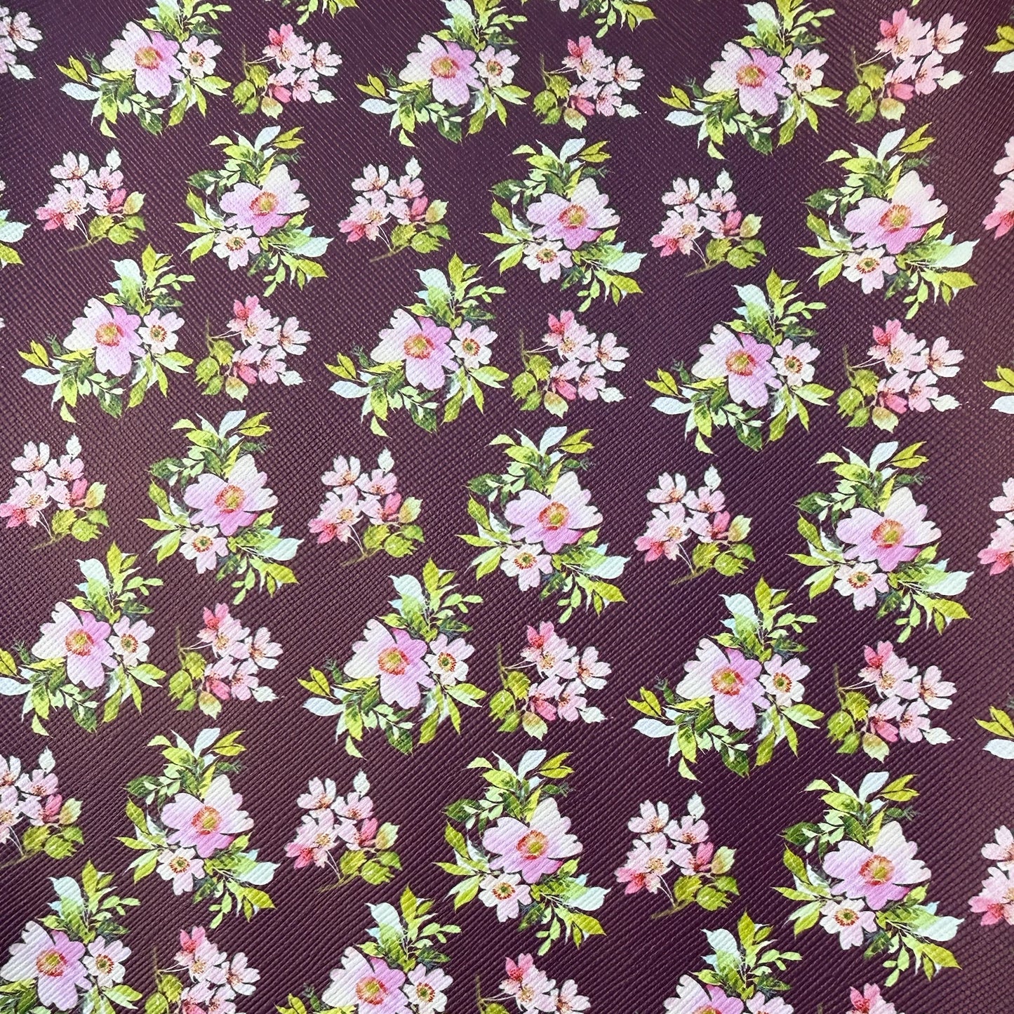 20*33cm Pink Floral Burgundy Wine Print Background, Long Leatherette Sheets Leatherette