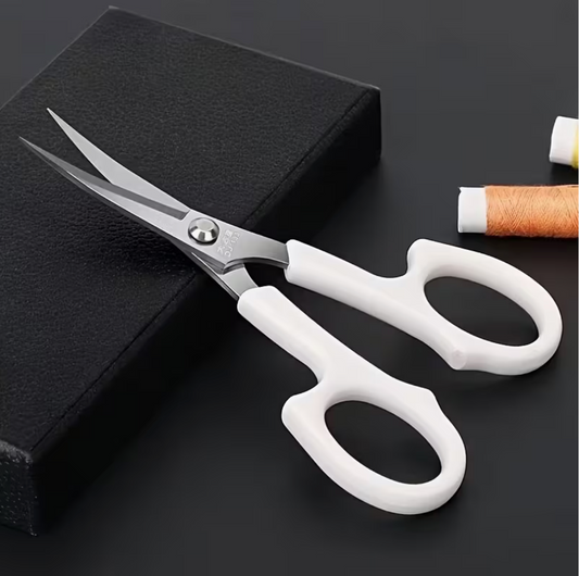5.5" Bent Head White Handle Embroidery Scissors perfect for Tufting, Beading Scissors, Basics Plastic Rhinestone Banding Rope