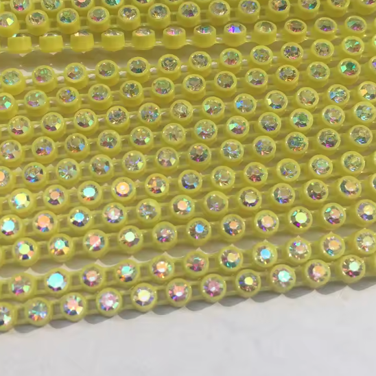 Ss8 AB on Lemon Yellow Rhinestone Banding, Crystal Lane Brand, Sold by yard Plastic Rhinestone Chain