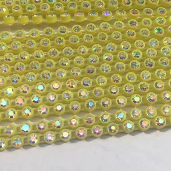 Ss8 AB on Lemon Yellow Rhinestone Banding, Crystal Lane Brand, Sold by yard Plastic Rhinestone Chain