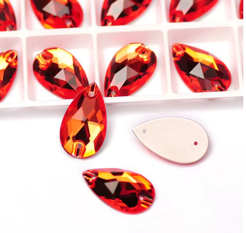 17*28mm Hyacinth Orange High Quality Teardrop, Sew on, Fancy Glass Gem (Sold in Pair) Fancy Glass Gems