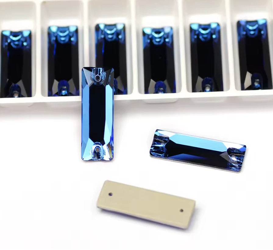 9*26mm Blue Sapphire Rectangle, Sew on, Fancy Glass Gem (Sold in Pair) Fancy Glass Gems