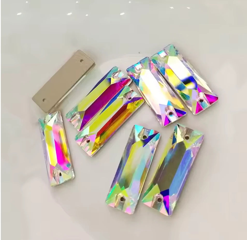 9*26mm Ab Pink Rectangle, Sew on, Fancy Glass Gem (Sold in Pair) Fancy Glass Gems