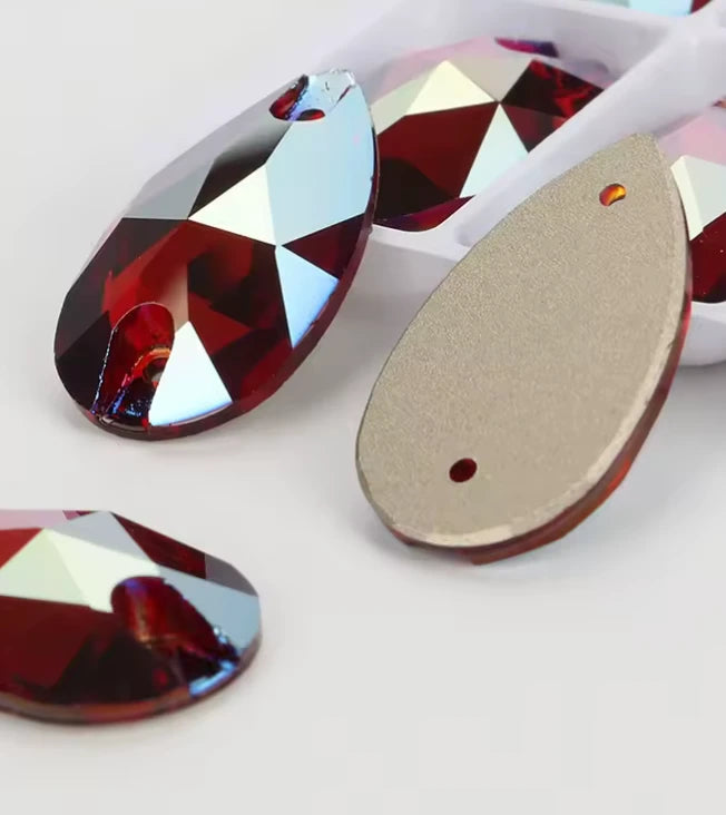 10.5*18mm Siam AB Teardrop, Sew on, Fancy Glass Gems (Sold in Pair) Resin Gems