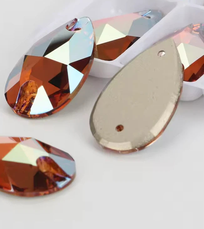 10.5*18mm Topaz AB Teardrop, Sew on, Fancy Glass Gems (Sold in Pair) Fancy Glass Gems