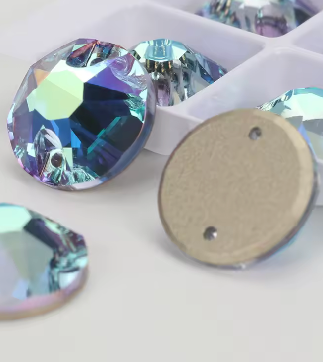 10mm Light Turquoise AB Rivoli Glass Gem, Sew on (Sold in Pair) Fancy Glass Gems
