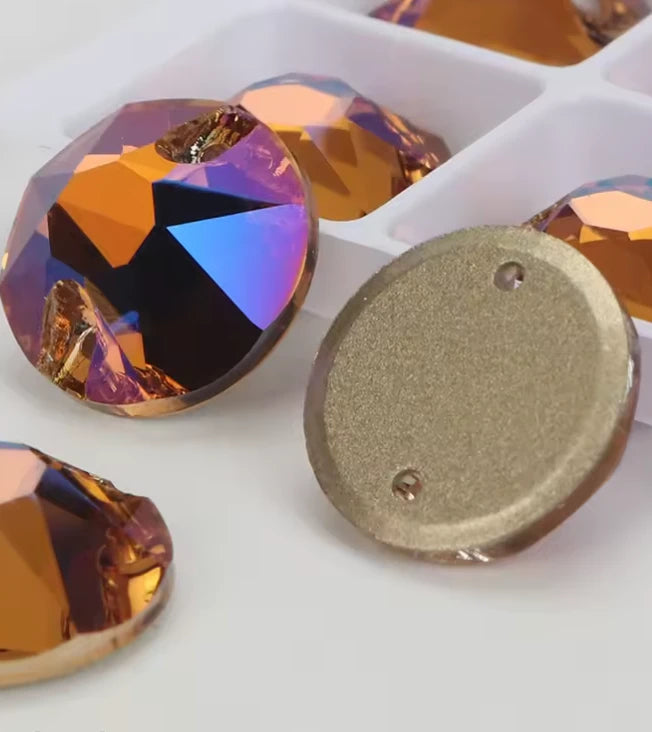 10mm Smoked Topaz Rivoli Glass Gem, Sew on (Sold in Pair) Fancy Glass Gems
