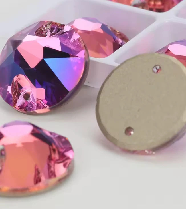 10mm Rose Rivoli Glass Gem, Sew on (Sold in Pair) Fancy Glass Gems