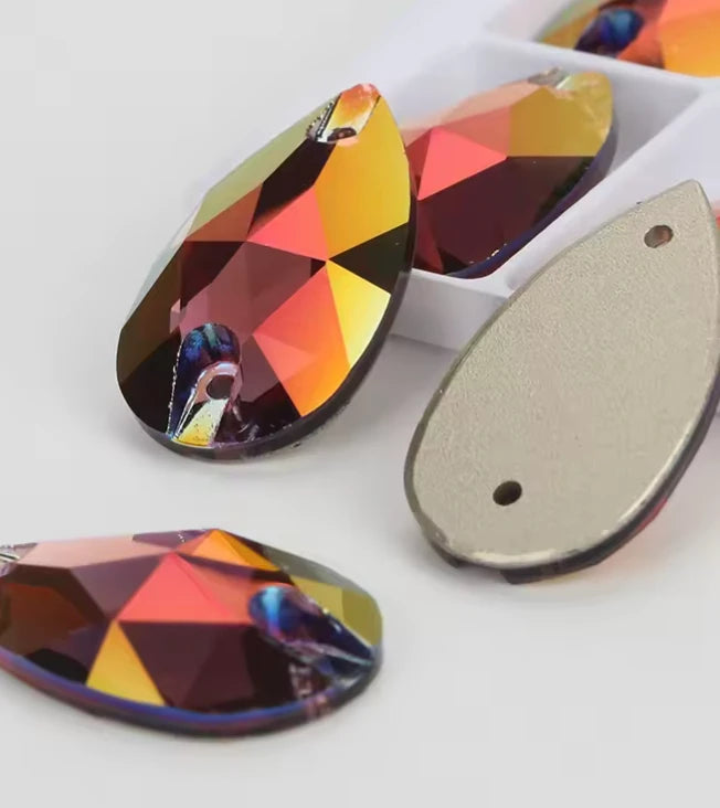 10.5*18mm Burgundy AB Teardrop, Sew on, Fancy Glass Gems (Sold in Pair) Fancy Glass Gems
