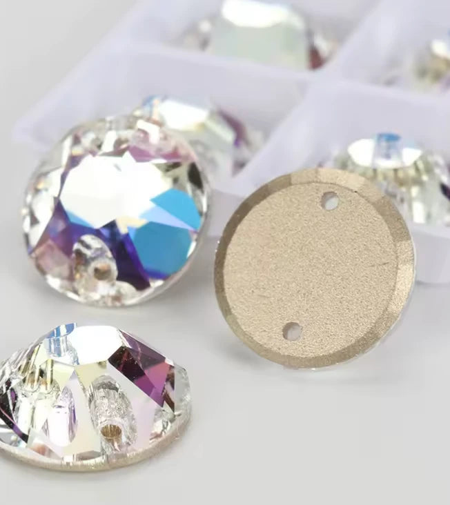 10mm Moonlight Crystal AB Fancy Glass Gem, Sew on (Sold in Pair) Fancy Glass Gems