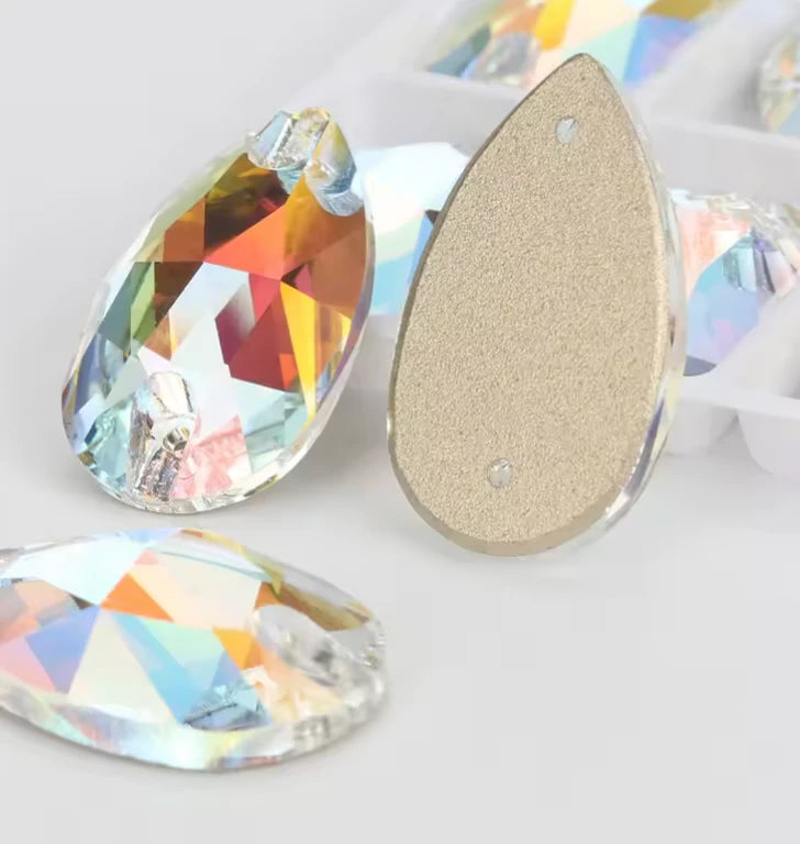 10.5*18mm Crystal LA AB Teardrop, Sew on, Fancy Glass Gems (Sold in Pair) Fancy Glass Gems