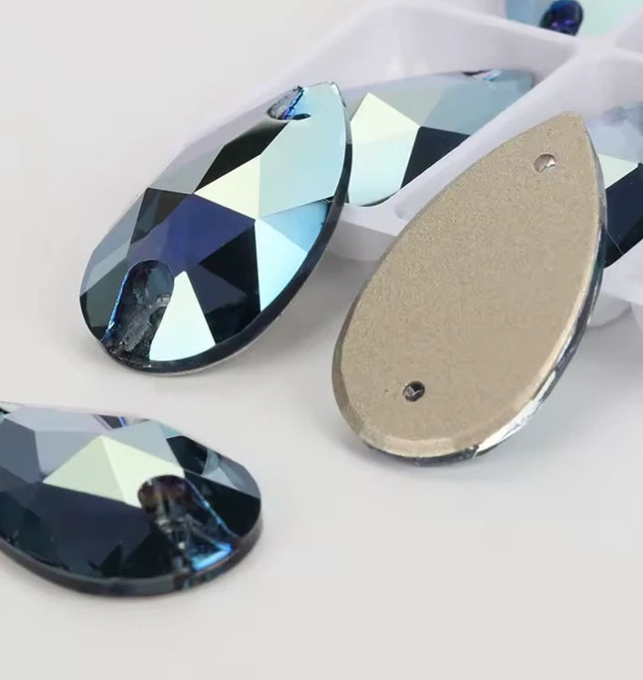 10.5*18mm Denim Blue Teardrop, Sew on, Fancy Glass Gems (Sold in Pair) Fancy Glass Gems