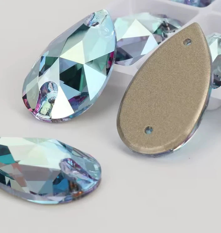 10.5*18mm Lt Turquoise Teardrop, Sew on, Fancy Glass Gems (Sold in Pair) Fancy Glass Gems