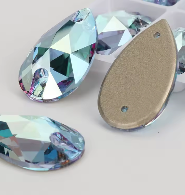 10.5*18mm Lt Turquoise Teardrop, Sew on, Fancy Glass Gems (Sold in Pair) Fancy Glass Gems