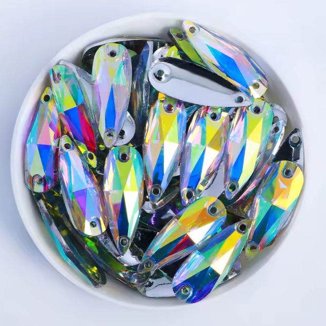 8*22mm Crystal AB Waterdrop Long Teardrop, Sew on, Resin Gems (Sold in Pair) Fancy Glass Gems