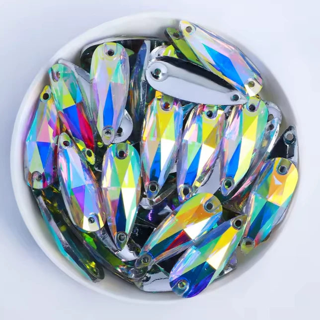 8*22mm Crystal AB Waterdrop Long Teardrop, Sew on, Resin Gems (Sold in Pair) Fancy Glass Gems
