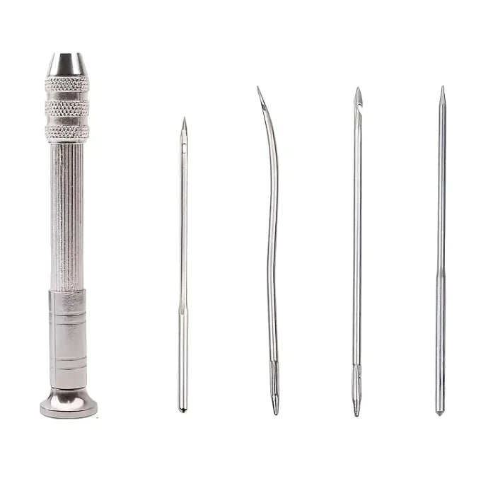 Leather Sewing Needles Kit, Set Contains Silver Leather Sewing Awl, 4 Piece Needle Suitable for Leather John Beads
