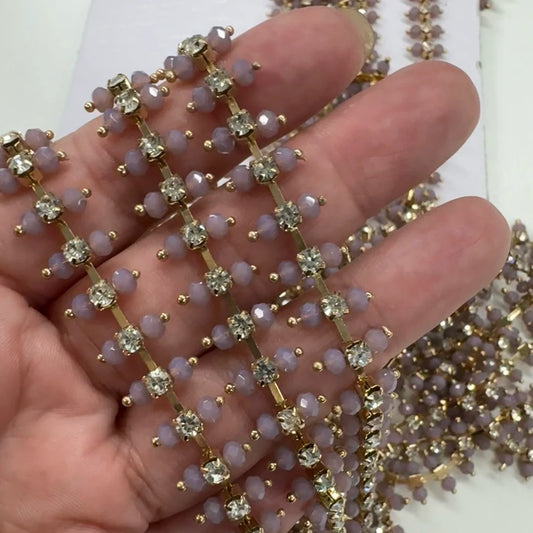 Ss10 Clear Stone with Deluxe Mauve Bicone, Rhinestone Chain High Quality *New* (sold in yard) Metal Rhinestone Chain