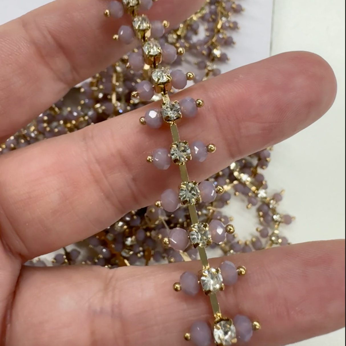 Ss10 Clear Stone with Deluxe Mauve Bicone, Rhinestone Chain High Quality *New* (sold in yard) Metal Rhinestone Chain