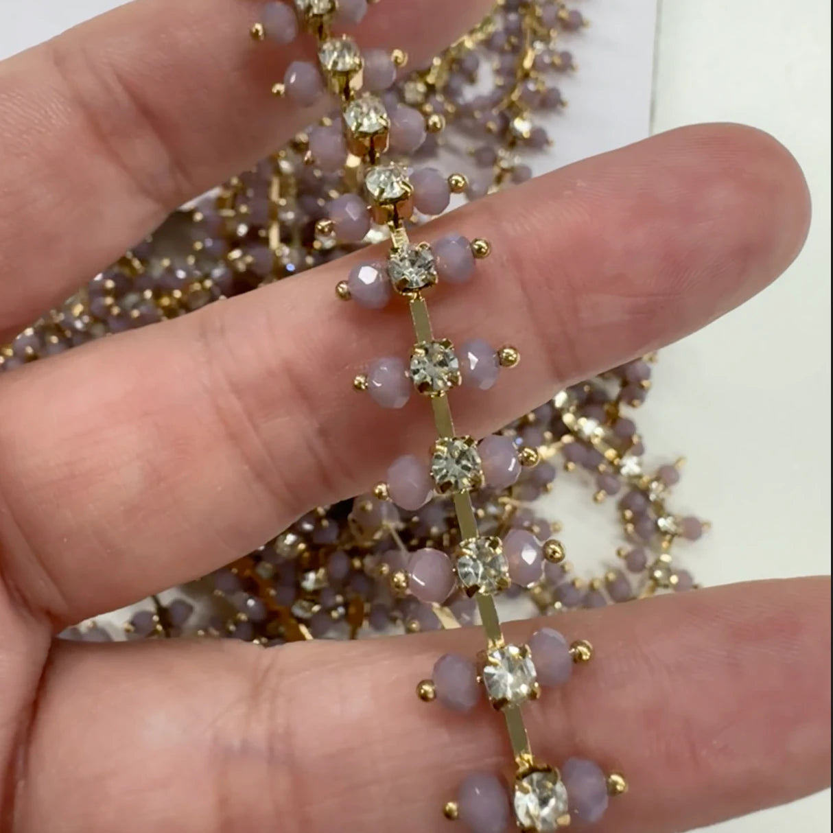 Ss10 Clear Stone with Deluxe Mauve Bicone, Rhinestone Chain High Quality *New* (sold in yard) Metal Rhinestone Chain