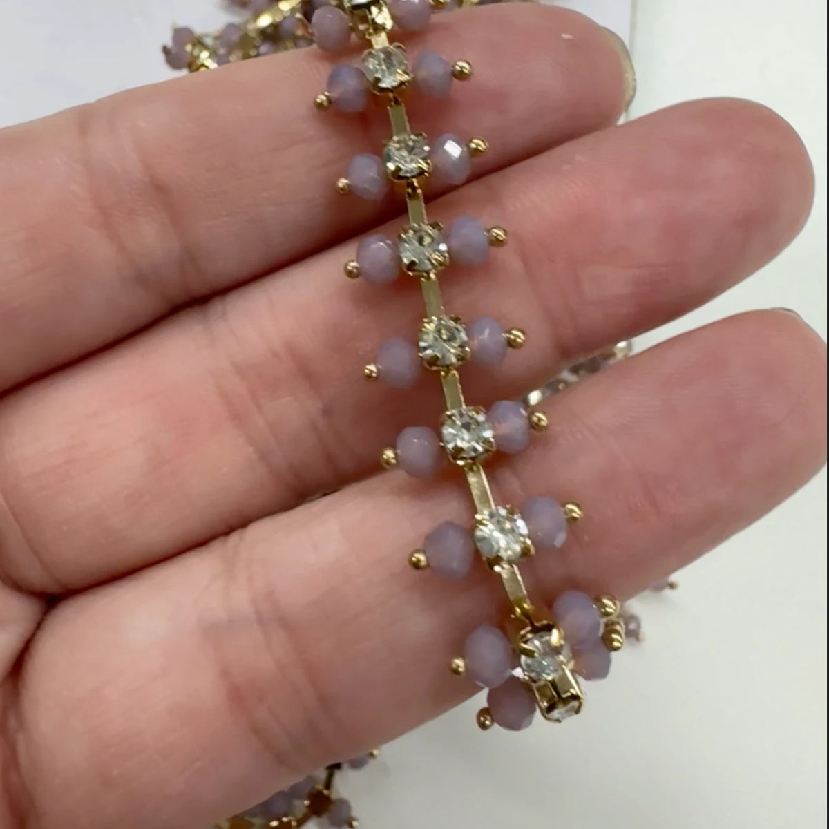 Ss10 Clear Stone with Deluxe Mauve Bicone, Rhinestone Chain High Quality *New* (sold in yard) Metal Rhinestone Chain