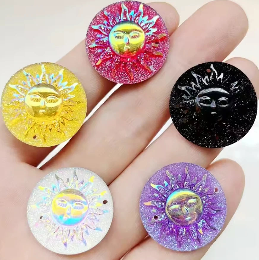 25mm Black Sunbeam Sun Design AB, Sew on, Resin Gems Sold in pair) Resin Gems
