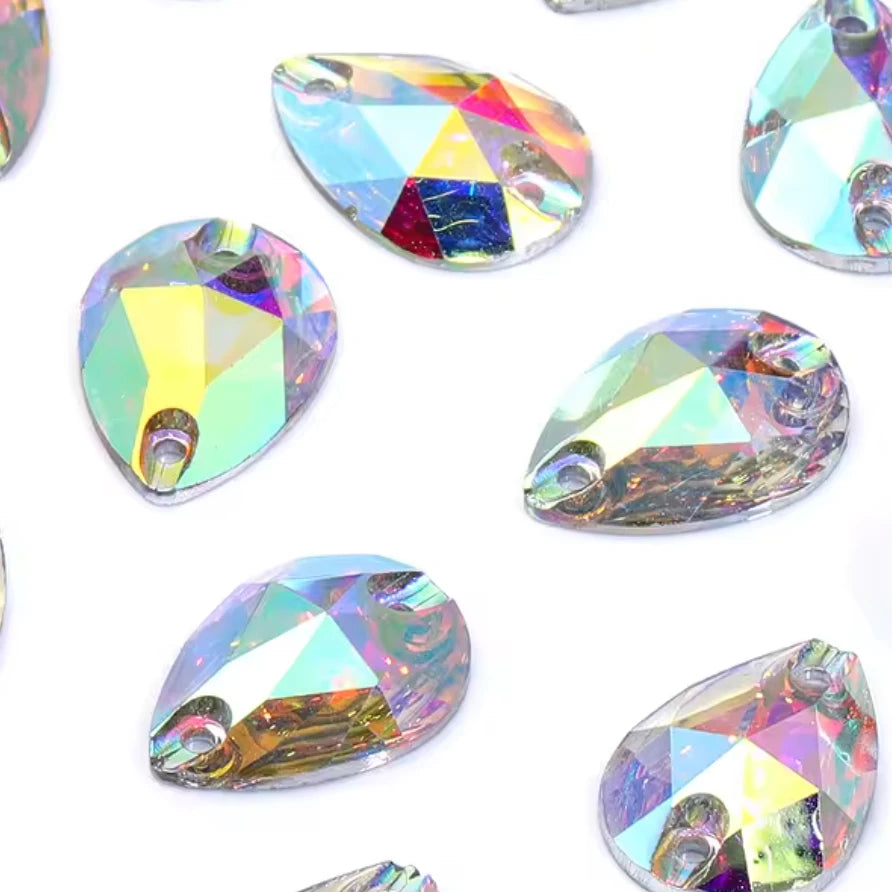 10*13mm AB Crystal Teardrop, Sew On, Glass Gem (Sold in Pair) Sundaylace Creations & Bling