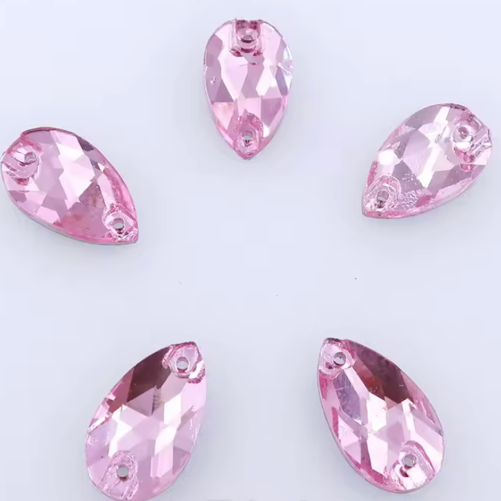 11*18mm Light Rose Pink Teardrop, Sew on, Glass Gem (Sold in Pair) Fancy Glass Gems