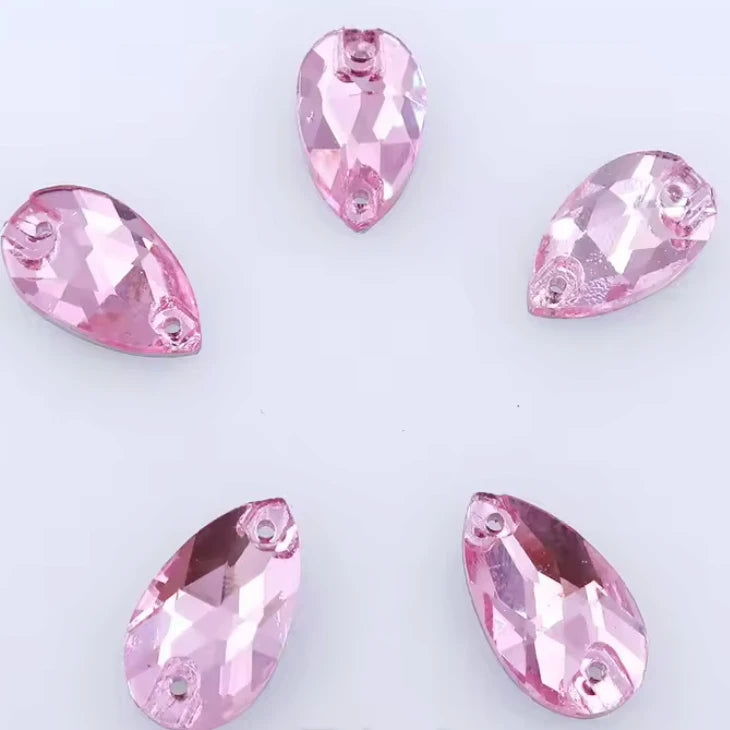 11*18mm Light Rose Pink Teardrop, Sew on, Glass Gem (Sold in Pair) Fancy Glass Gems