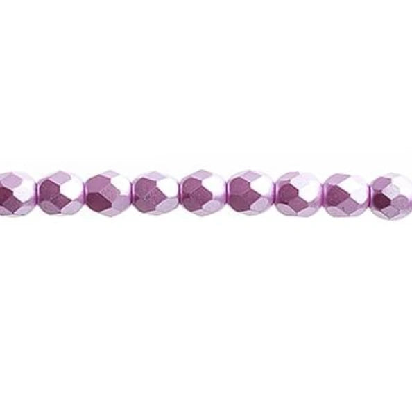4mm Pearl Pastels Lilac Purple, Fire Polished Beads strung 45 pcs/string Fire Polished Beads