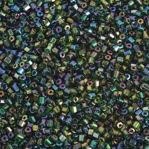 10/0 2-Cut Beads, Transparent Green AB Strung (Hank) Preciosa Ornela Two Cut Beads
