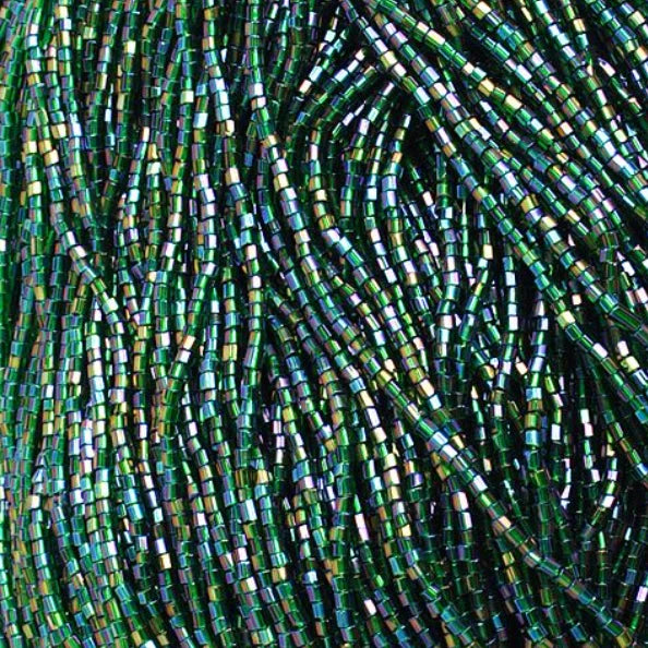 10/0 2-Cut Beads, Transparent Green AB Strung (Hank) Preciosa Ornela Two Cut Beads