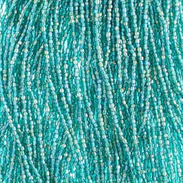 3 Cut 10/0 Beads Transparent Green Iris AB Strung *Hank Tri-Cut Beads Preciosa