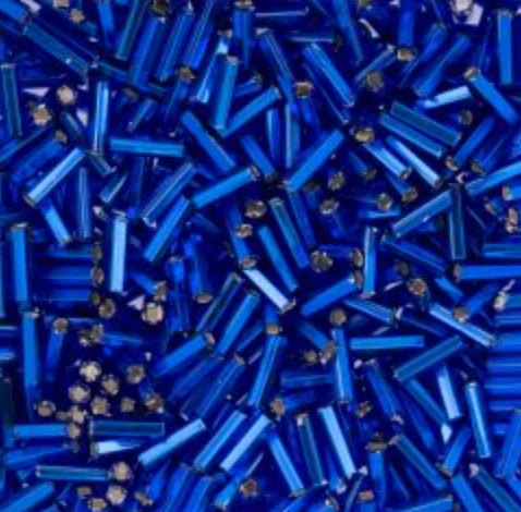 Czech Bugle Beads apx. 19g Vial #3 Silver Lined Dark Blue John Beads