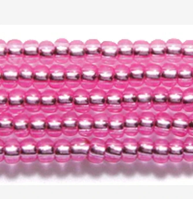 10/0 Pink Silverlined Coated Pink, Preciosa Seed Bead *Hank 10/0 Preciosa Seed Beads