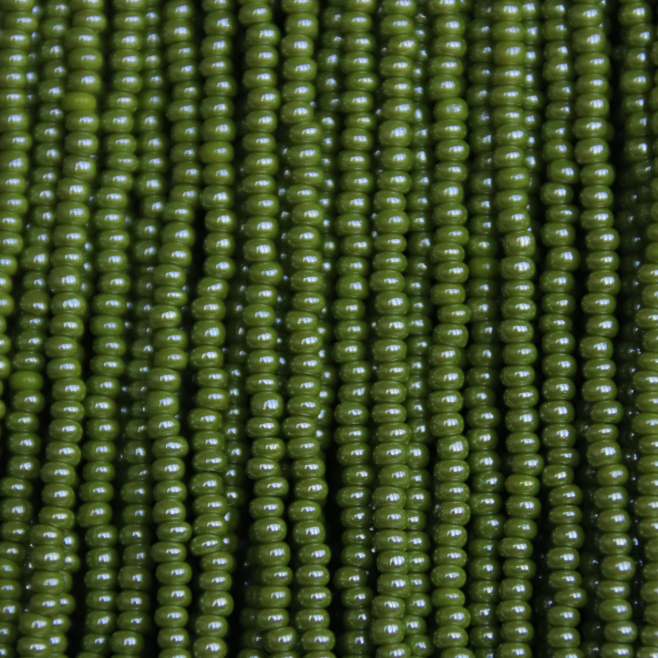 11/0 Opaque Lustre Light Olive, Preciosa Seed Beads (Hank) 11/0 Preciosa Seed Beads
