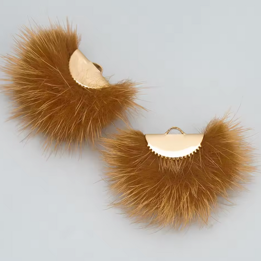 40mm Cedar Brown Real Mink Fur SILVER Tassel, Earring Finding, (10 piece) Basic